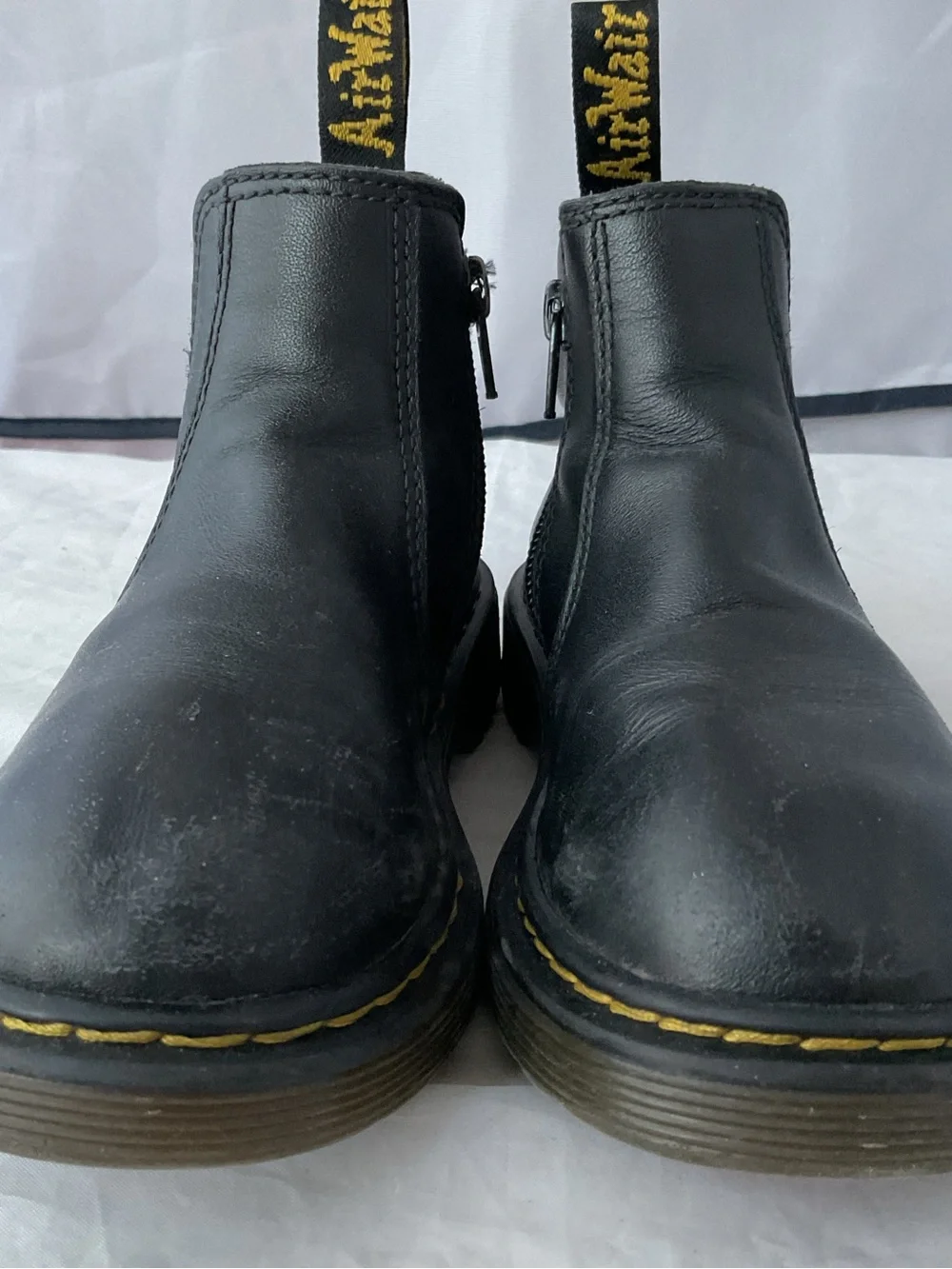 Dr. Martens Black Leather Kids Chelsea Boots with Yellow Stitching